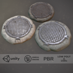 Sewer Hatch Pack 1 Low Poly LODs Three Texture Options 3D Model