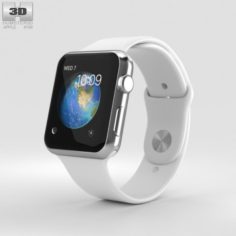 Apple Watch Series 2 42mm Stainless Steel Case White Sport Band 3D Model