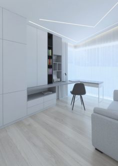 Comfortable working room with a gray sofa 3D Model