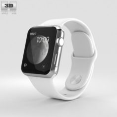 Apple Watch Series 2 38mm Stainless Steel Case White Sport Band 3D Model