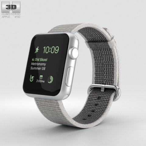 Apple Watch Series 2 38mm Silver Aluminum Case Pearl Woven Nylon 3D Model