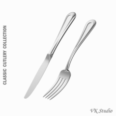 Dessert Knife and Fork Classic Cutlery 3D Model