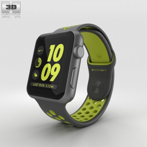 Apple Watch Nike 42mm Space Gray Aluminum Case Black-Volt Nike Sport Band 3D Model