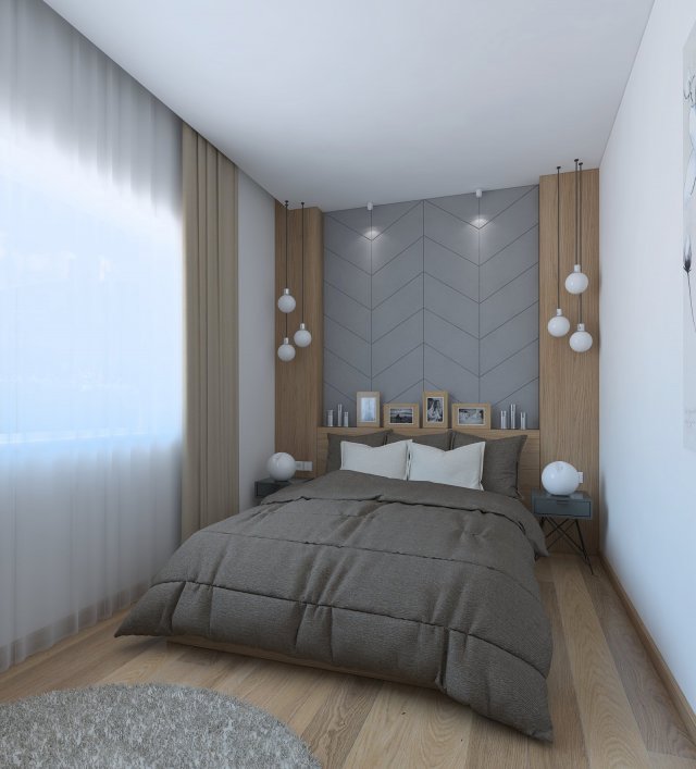 Nice bedroom with wood and leather decor 3D Model