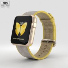Apple Watch Series 2 38mm Gold Aluminum Case Yellow Light Gray Woven Nylon 3D Model