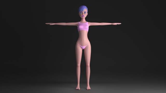Blue hair girl 3D Model