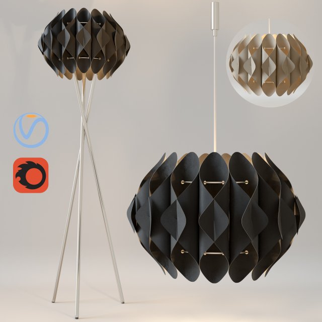 Chandelier and floor lamp AZZARDO RUBEN Corona-VRay 3D Model