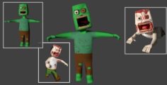 Zombie Character Low-poly Animated Rigged Textured 3D Model