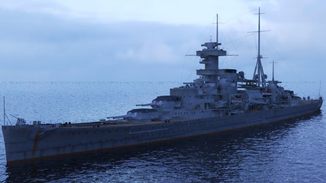 Admiral Hipper-class cruiser with Ta-152 3D Model