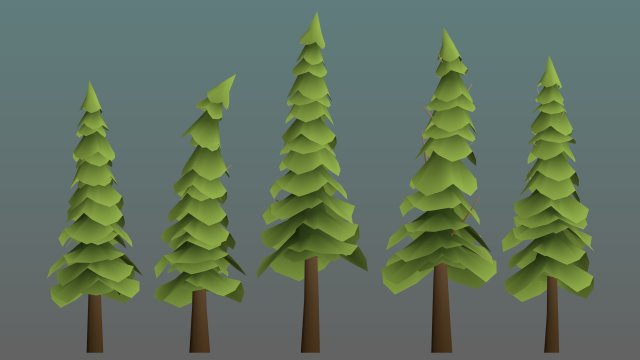 Confier trees pack low poly obj fbx 3D Model