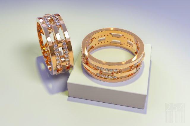 Gold ring with stones in the form of a chain 3D Model