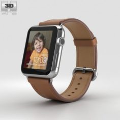 Apple Watch Series 2 42mm Stainless Steel Case Saddle Brown Classic Buckle 3D Model