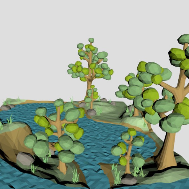 Low poly Waterfall Spring for cartoon or game 3D Model