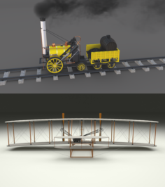 Animated Rocket Locomotive and Wright Flyer Pack 3D Model