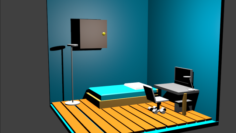 Low poly bedroom simple 3D Model