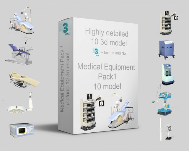 Medical Equipment Pack 1 —– 10 model with and without texture 3D Model