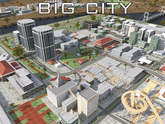 BIG CITY SCENE – Low Poly Mega City Roads Building Park Area 3D Model