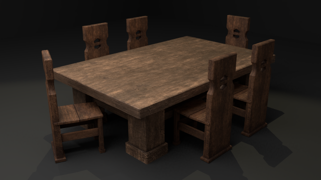 MEDIEVAL TABLE AND CHAIR SET 3D Model