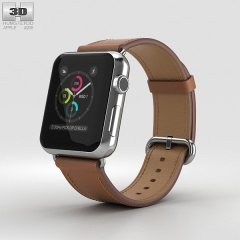 Apple Watch Series 2 38mm Stainless Steel Case Saddle Brown Classic Buckle 3D Model