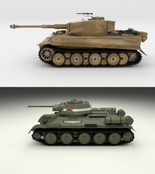 T34-76 Tiger Tank Early Pack 3D Model