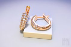 Gold earrings with diamonds 3D Model