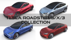 Tesla Collection Roadster Model S X 3 3D Model