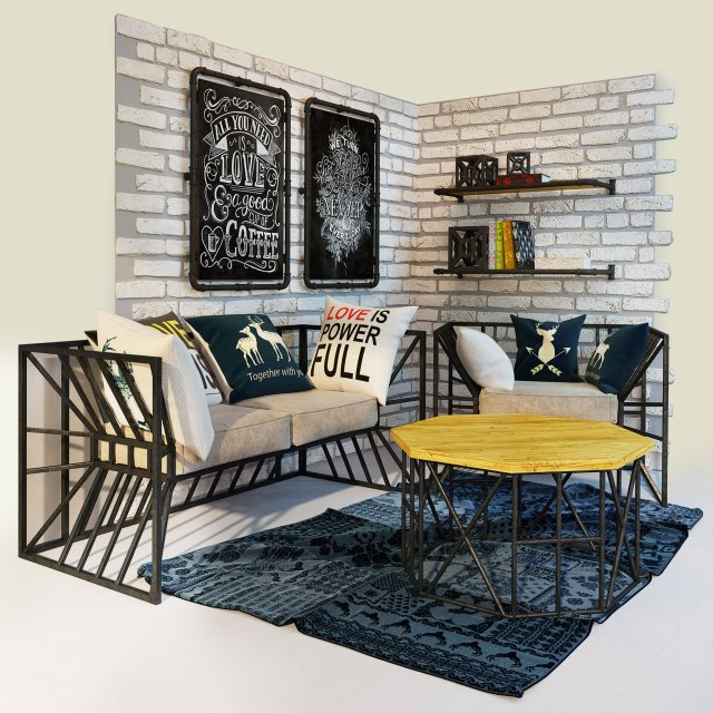 Sofa and armchair Loft 3D Model