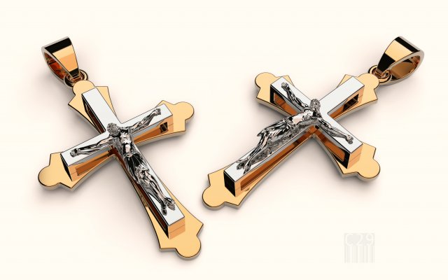 Golden cross with Jesus 3D Model