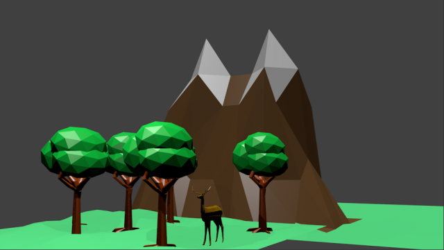 LOW POLY TREES AND DEER MOUNTAIN Free 3D Model