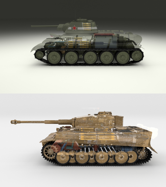 T34-76 Tiger Tank Early Pack with Interior and Engine Bay 3D Model