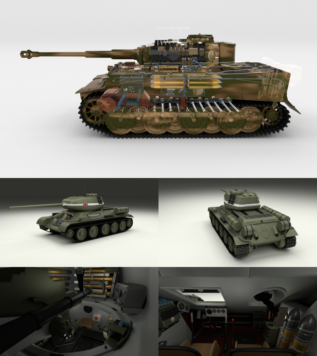 T34-85 Tiger Tank Late Pack with Interior 3D Model