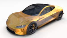 Tesla Roadster 2020 Yellow with interior and chassis 3D Model