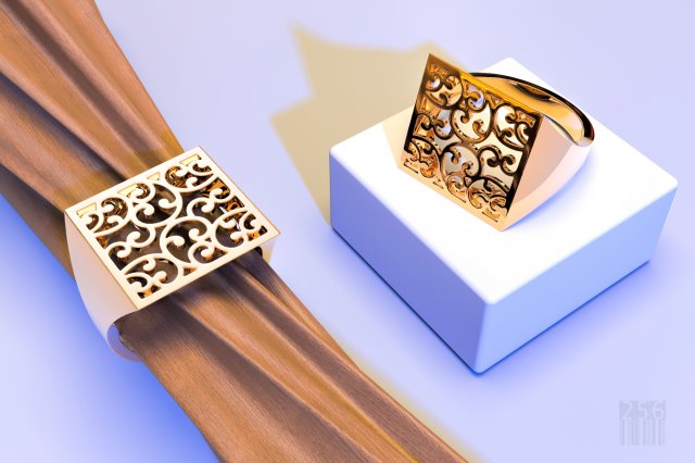 Gold ring with a pattern 3D Model