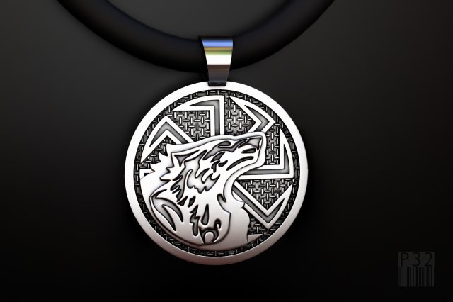 Talisman Kolovrat pendant with wolf 3D Model