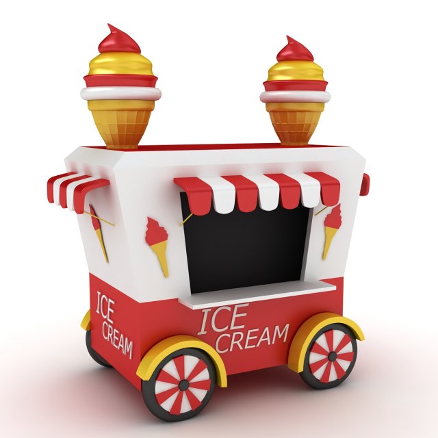 Cartoon Ice Cream Cart 3D Model