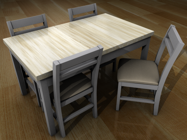 One table and four chairs 3D Model