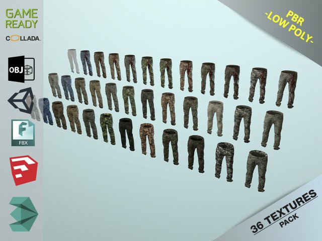 Pants Loose Fit Camouflaged Pack 3D Model