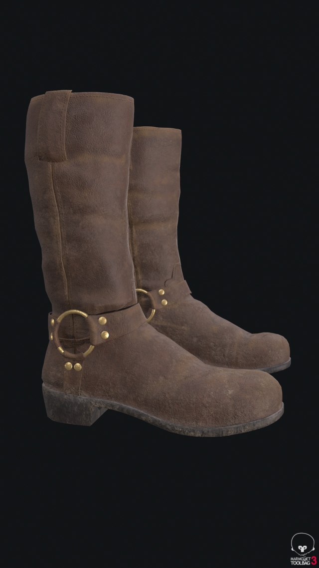 Knee-high brown leather boots 3D Model