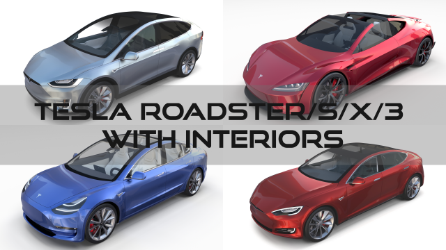 Tesla Roadster Model S X 3 with interiors 3D Model