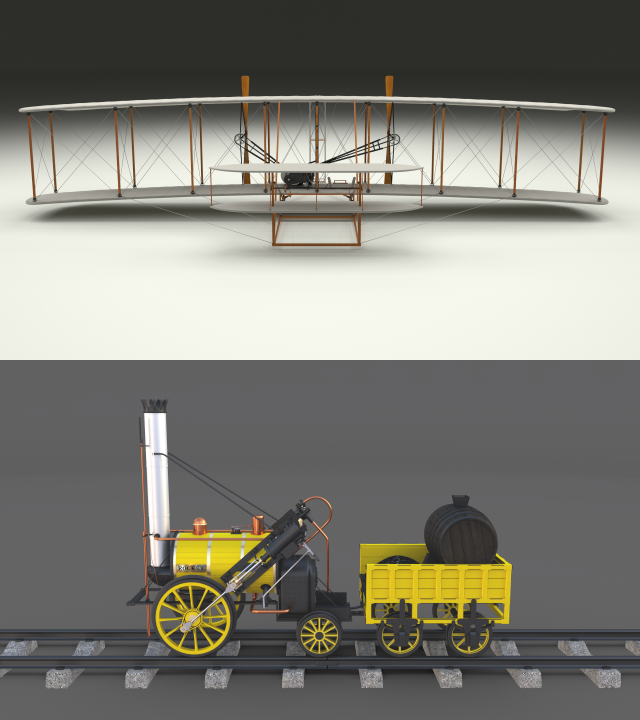 Rocket Locomotive and Wright Flyer Pack 3D Model