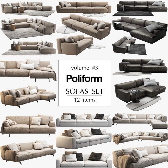 Poliform 12 sofas set 3D Model