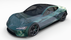 Tesla Roadster 2020 Green with interior and chassis 3D Model