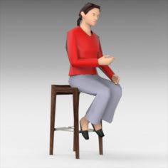 Women Sitting on Stool Set 3D Model