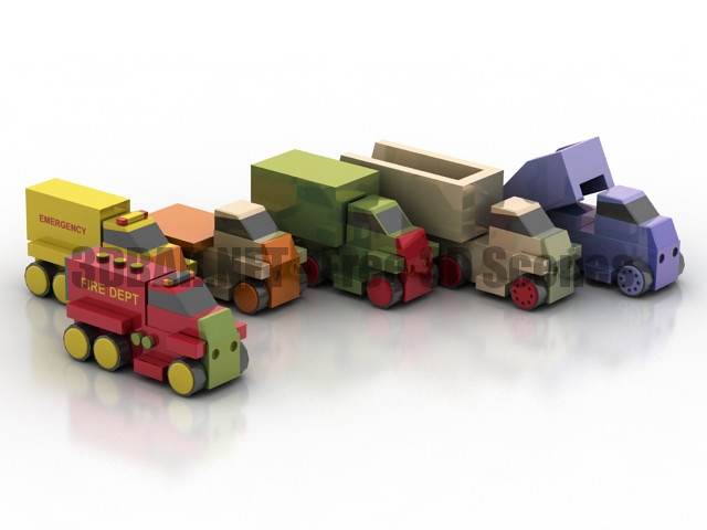 Wooden toys trucks cars 3D Collection