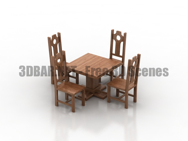 Country pub wood table & chairs set 3D Collection