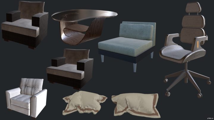 Office furniture props 3D Model