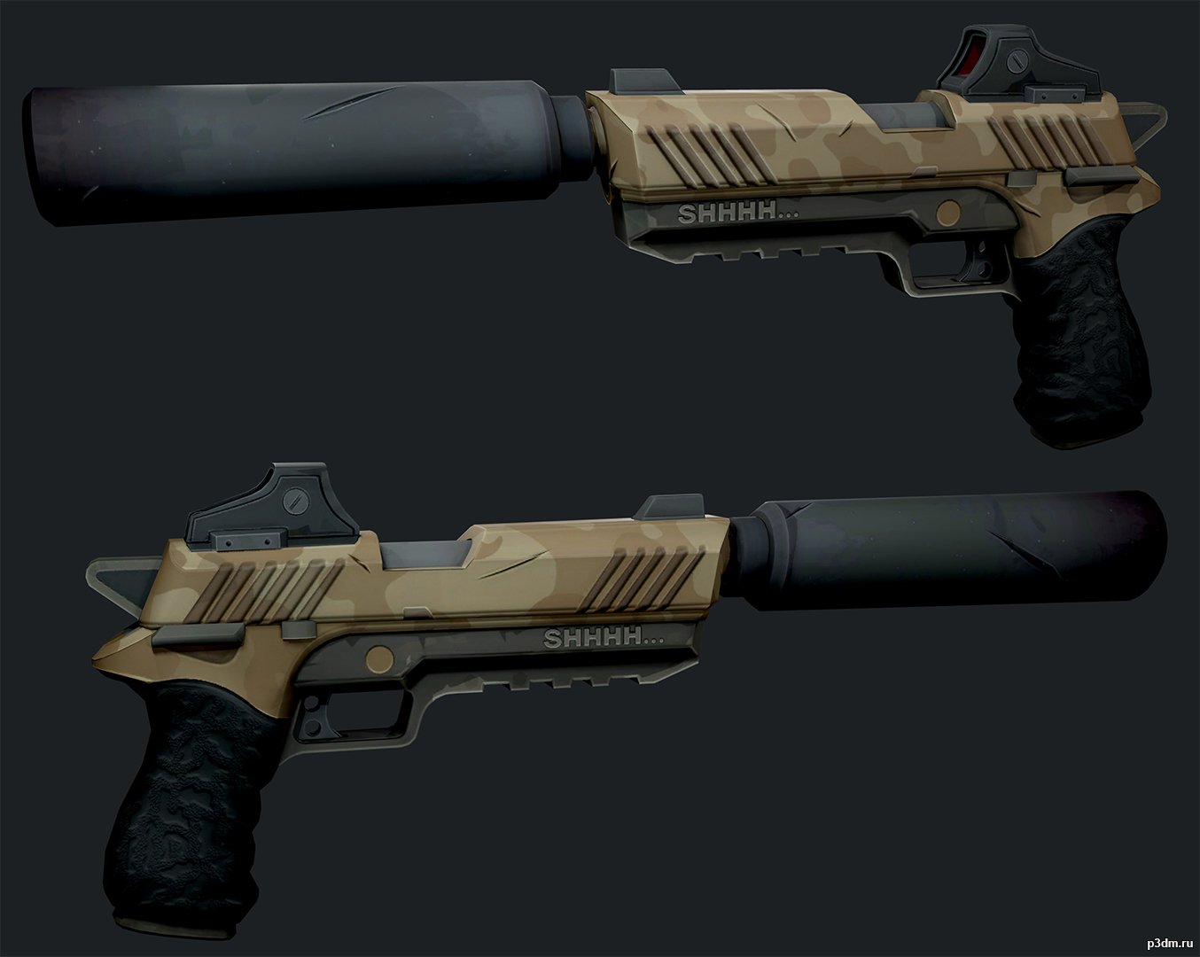 Suppressed Pistol 3D Model