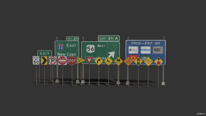 American Road Sign Pack 3D Model